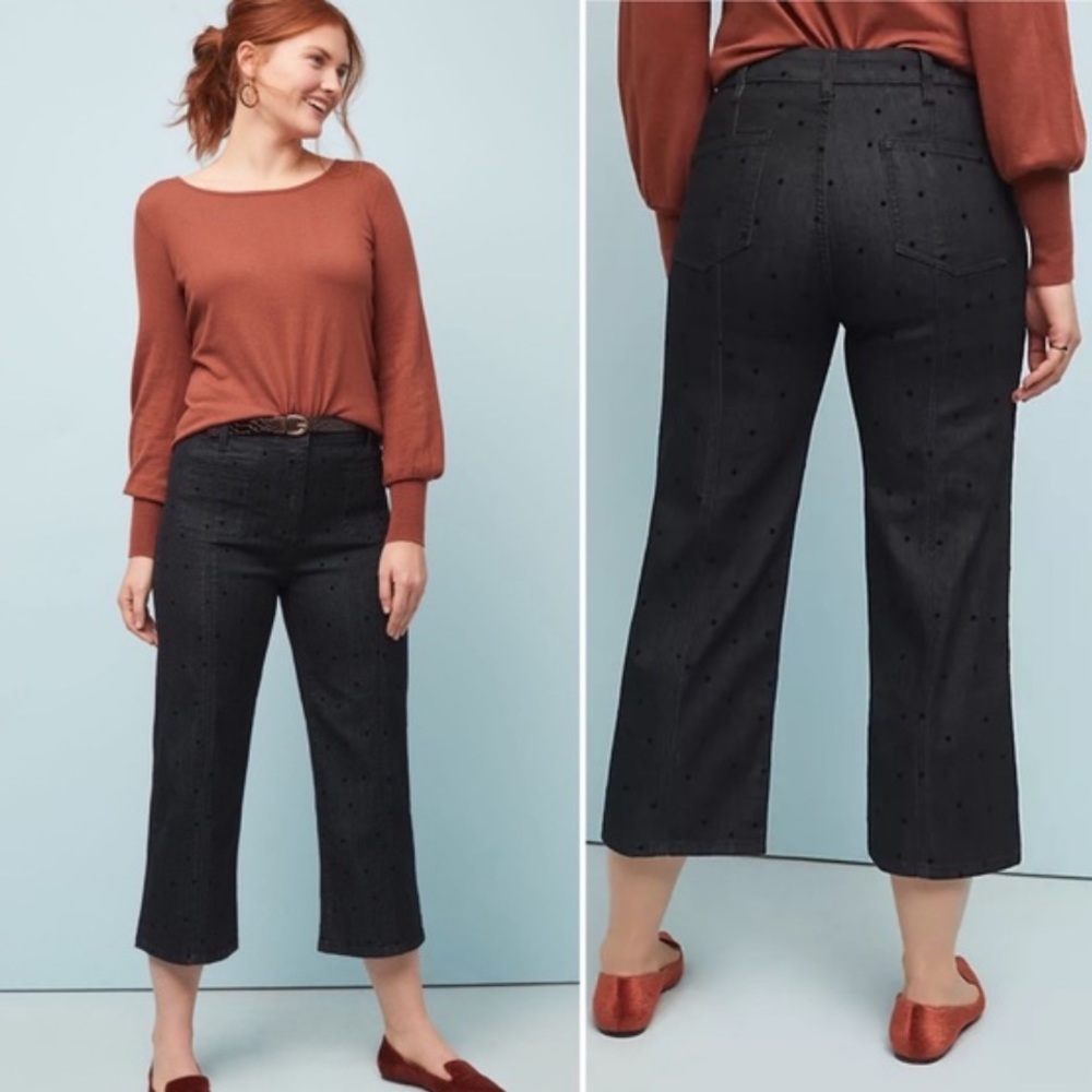 Anthropologie Pilcro High Rise Black Wide Leg Velvet Dot Jeans Size 32
